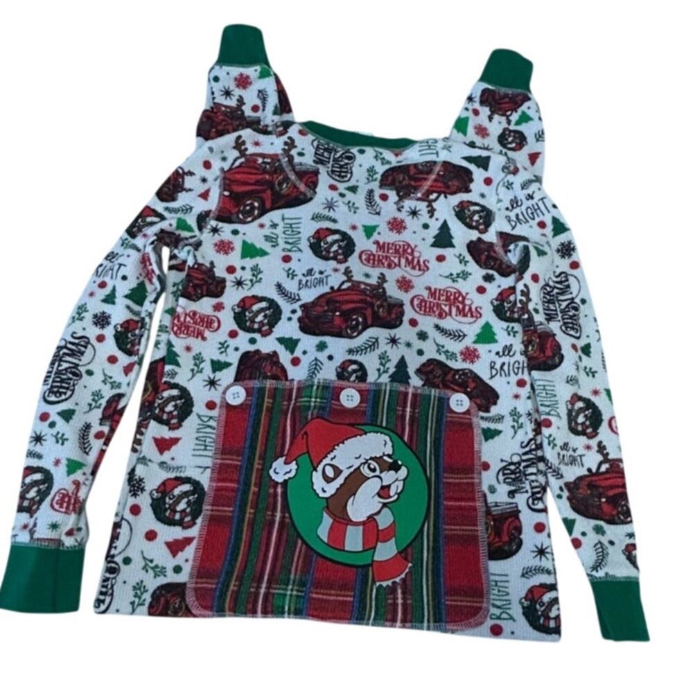 Buc-ees Christmas red truck thermal one piece pajamas youth xs 4-6
